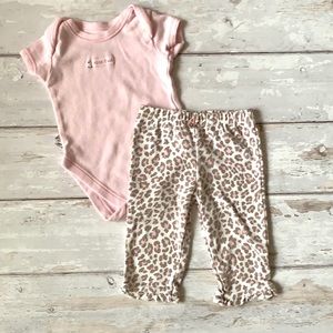 Baby Girl 6m Outfit Leopard Animal Print Pants Pink Onesie Carters 100% Cotton